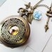Filigree pocket watch necklace-medium size with bee, leaf, rose and cat key