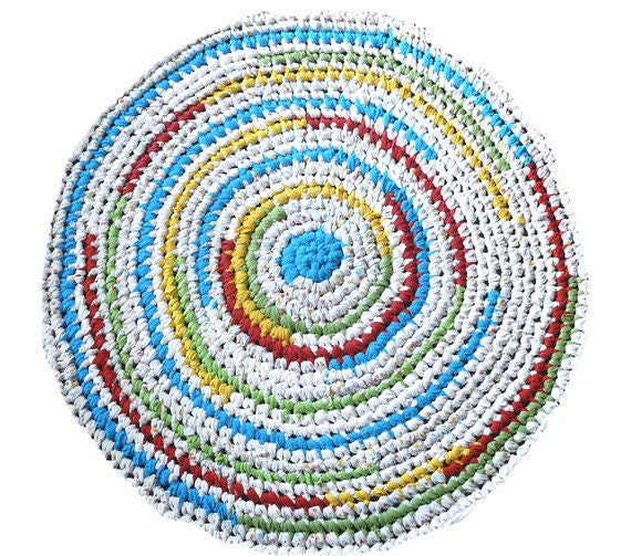 Rag Rug Crocheted Upcycled Tulip Colorful 36 inch