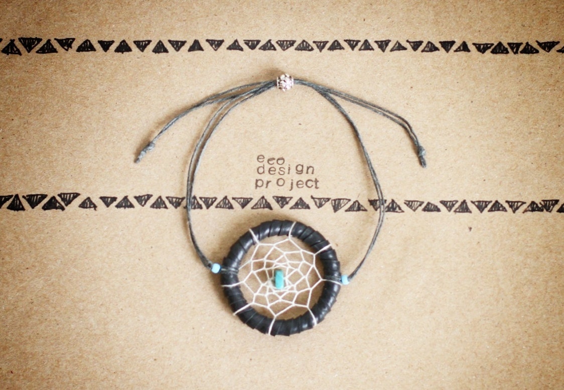 Free shipping, Handmade upcycled,recycled bike tire tube dreamcatcher bracelet