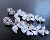 Bridal chandelier earrings, wedding jewelry, long dangle wild orchid leaves