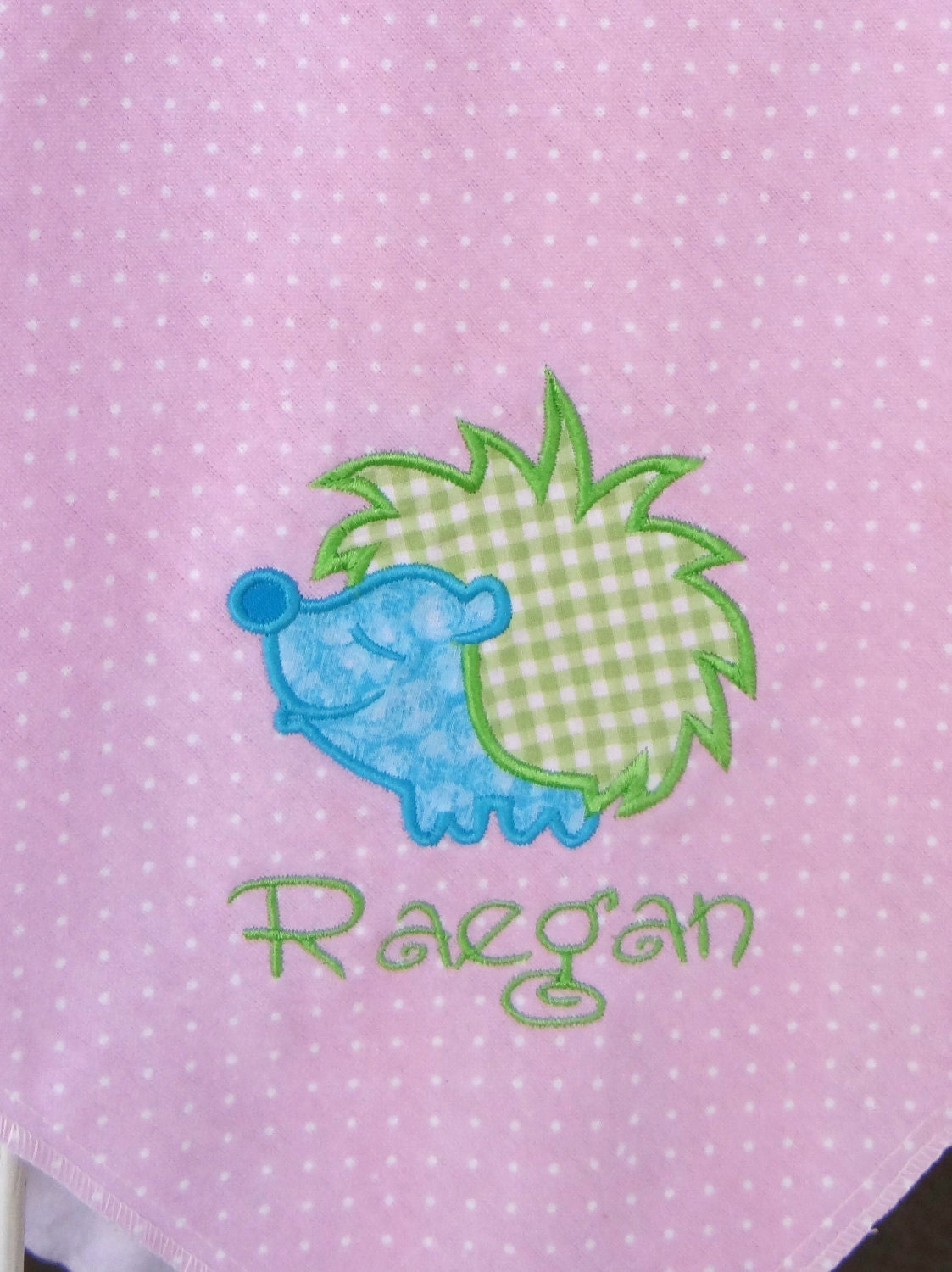 Personalized  Baby Receiving Blanket, Hedgehog Applique