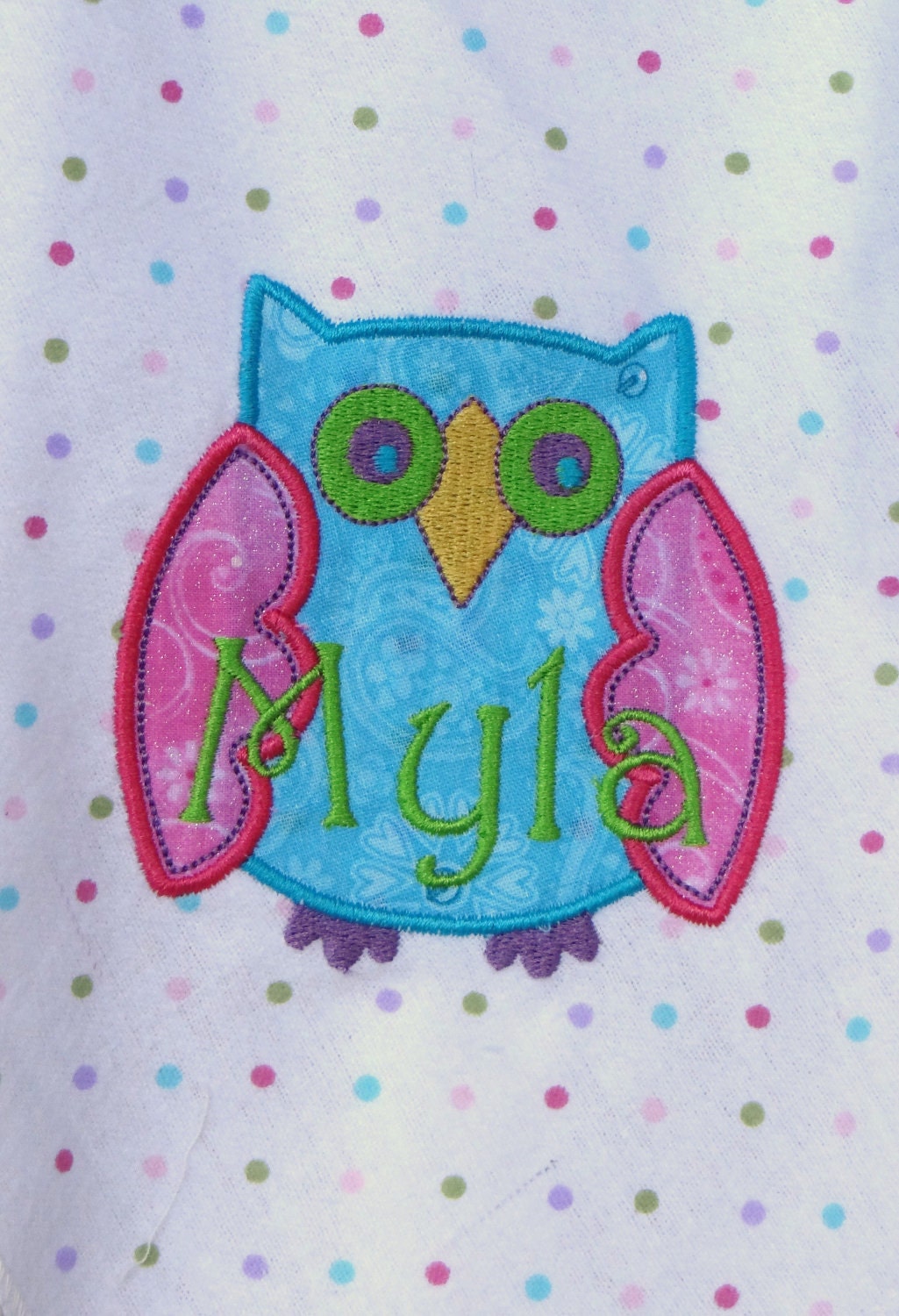 Personalized Baby Receiving Blanket, Owl Applique