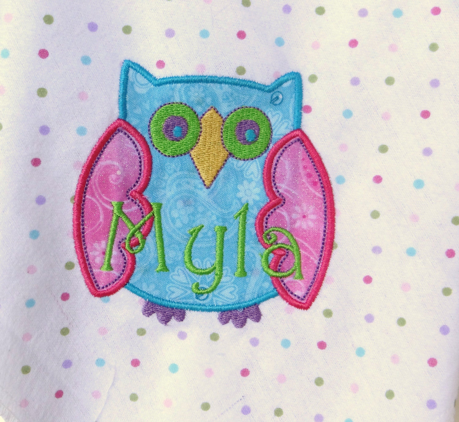 Personalized Baby Receiving Blanket, Owl Applique