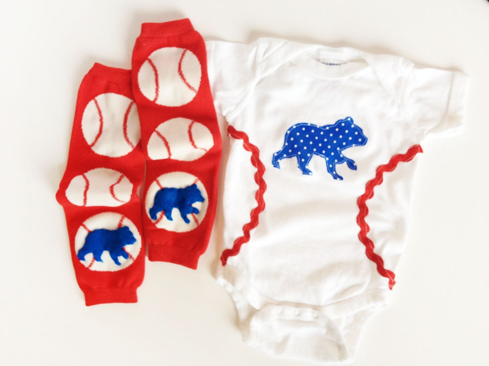 Blue Bear Cub Bodysuit and Baseball Baby Leg Warmers by kakabaka