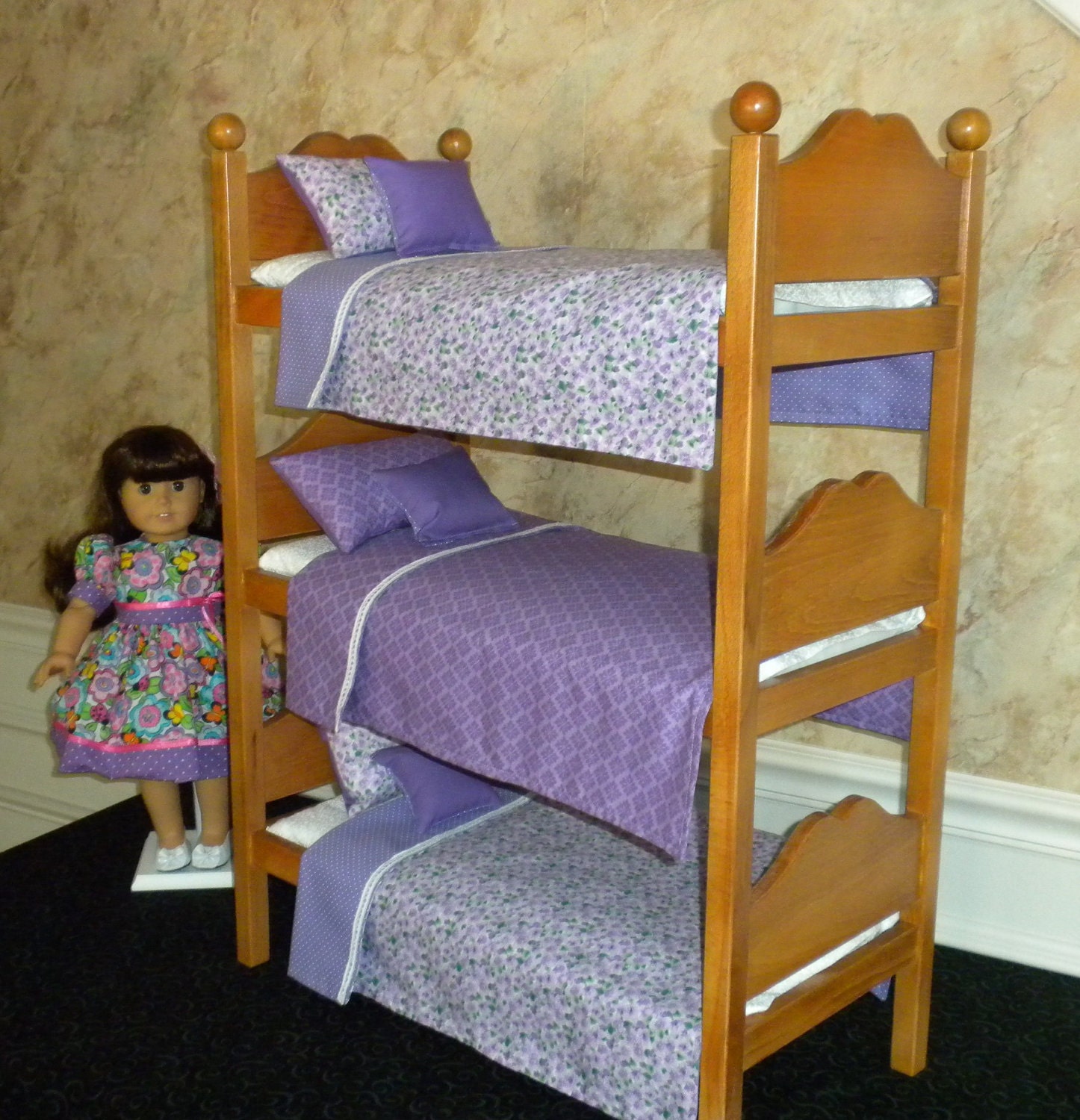 Oak stained Triple Bunk Bed for the American by BedsandThreads