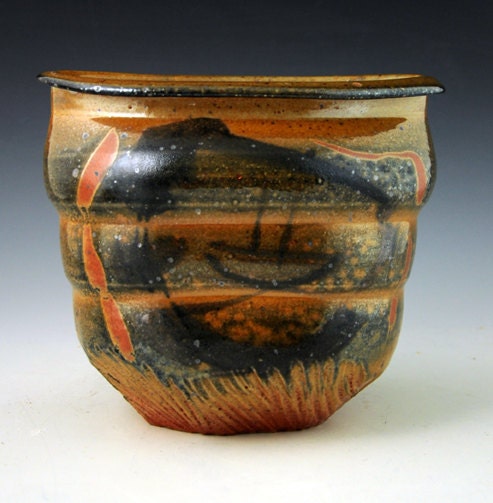 Stoneware Vase with Shino and brushwork