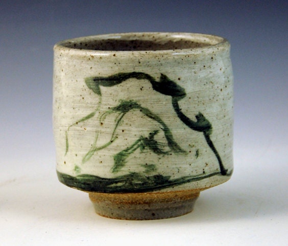 stoneware teabowl with mountain brushwork