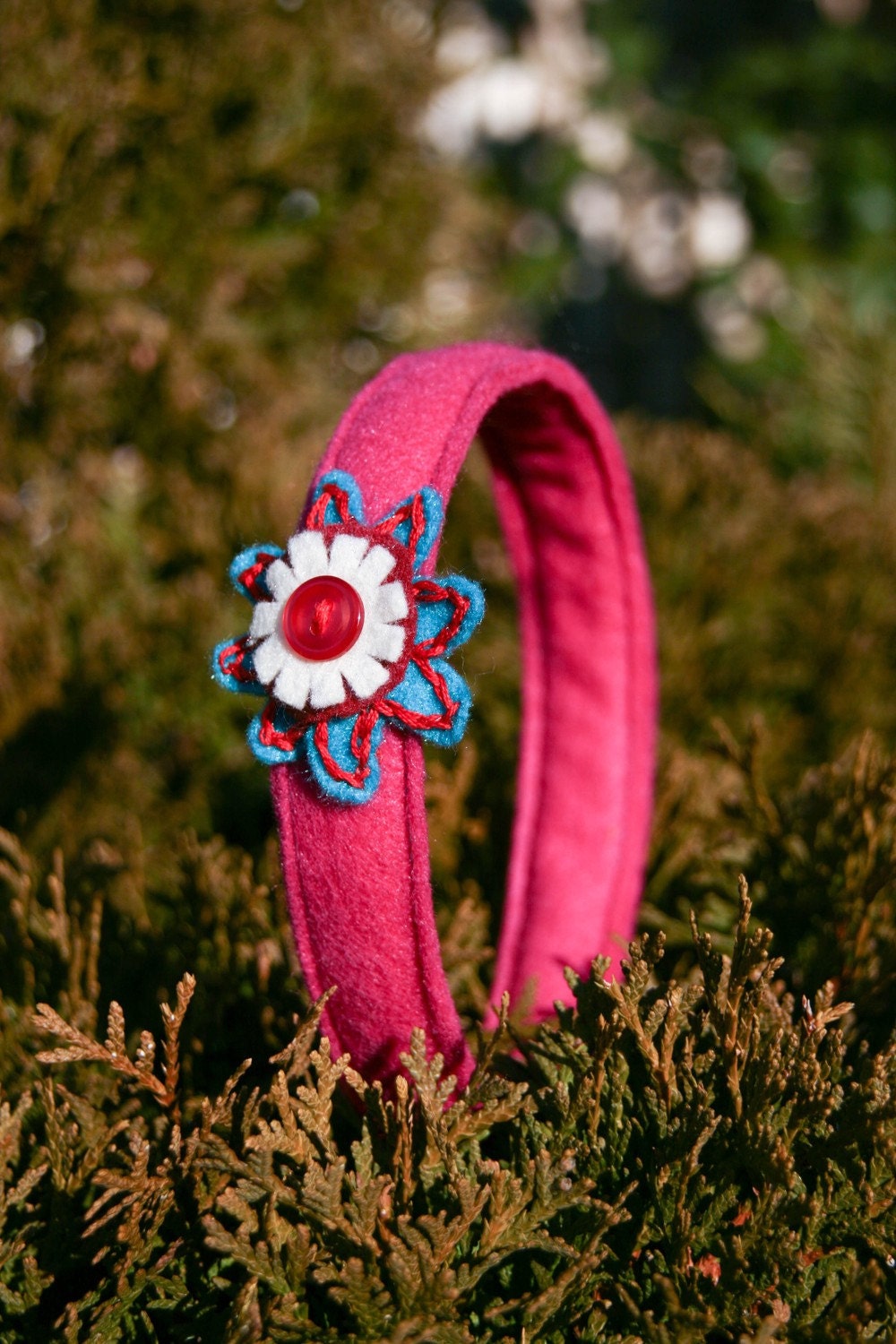 Pink Turquoise Felt Flower Headband for Girls, Handmade Accessory Il_570xn