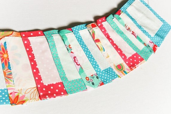 Baby Shower Decoration, Fabric Bunting, Blessingways or Nursery Banner, Wish Flags, Aqua Teal Pink Il_570xn