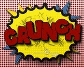 Boy Pop Art Prints-crunch pow bang- Sound effects in comic strip style of vintage Batman or super heroes 11x14 like Pottery Barn Kids theme