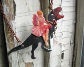 Etsy Geekery Gifts Dinosaur T-Rex Fantasy Necklace with Pink Fairy Image Art