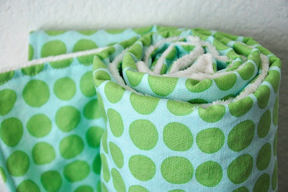 Baby Blanket, Sun Spots in Mint by Amy Butler and Vanilla Bubble Dot Minky