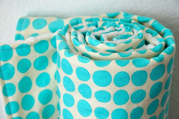 Baby Blanket, Sun Spots in Turquoise by Amy Butler and Vanilla Bubble Dot Minky