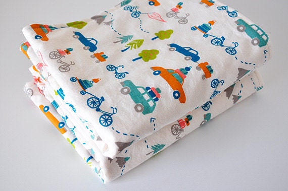 Baby Blanket, Organic, Cross Country and Cream Bubble Dot Minky