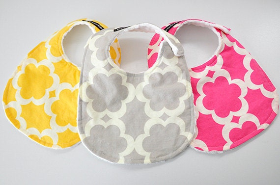 Baby Bibs, Set of 3, Tarika and White Bubble Dot Minky, LIMITED AVAILABILITY