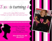 DIY Barbie Inspired  Photo Birthday Party  PRINTABLE Invitation 5x7 Pink black Photo