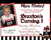 DIY Pirate Birthday Party  PRINTABLE Invitation 5x7 4x6 black white red black Photo