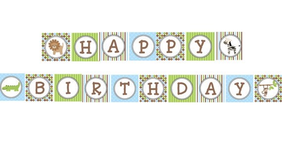 DIY Safari Birthday Collection Printable Birthday Party BANNER blue green brown Happy Birthday - Cupcake Express Il_570xn
