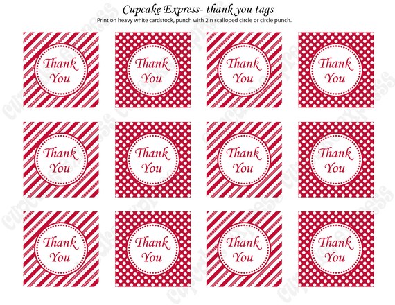 INSTANT DOWNLOAD DIY Christmas Holiday candy cane snowflakes Printable Party Thank You Tags 2in red white Peppermint Il_570xn