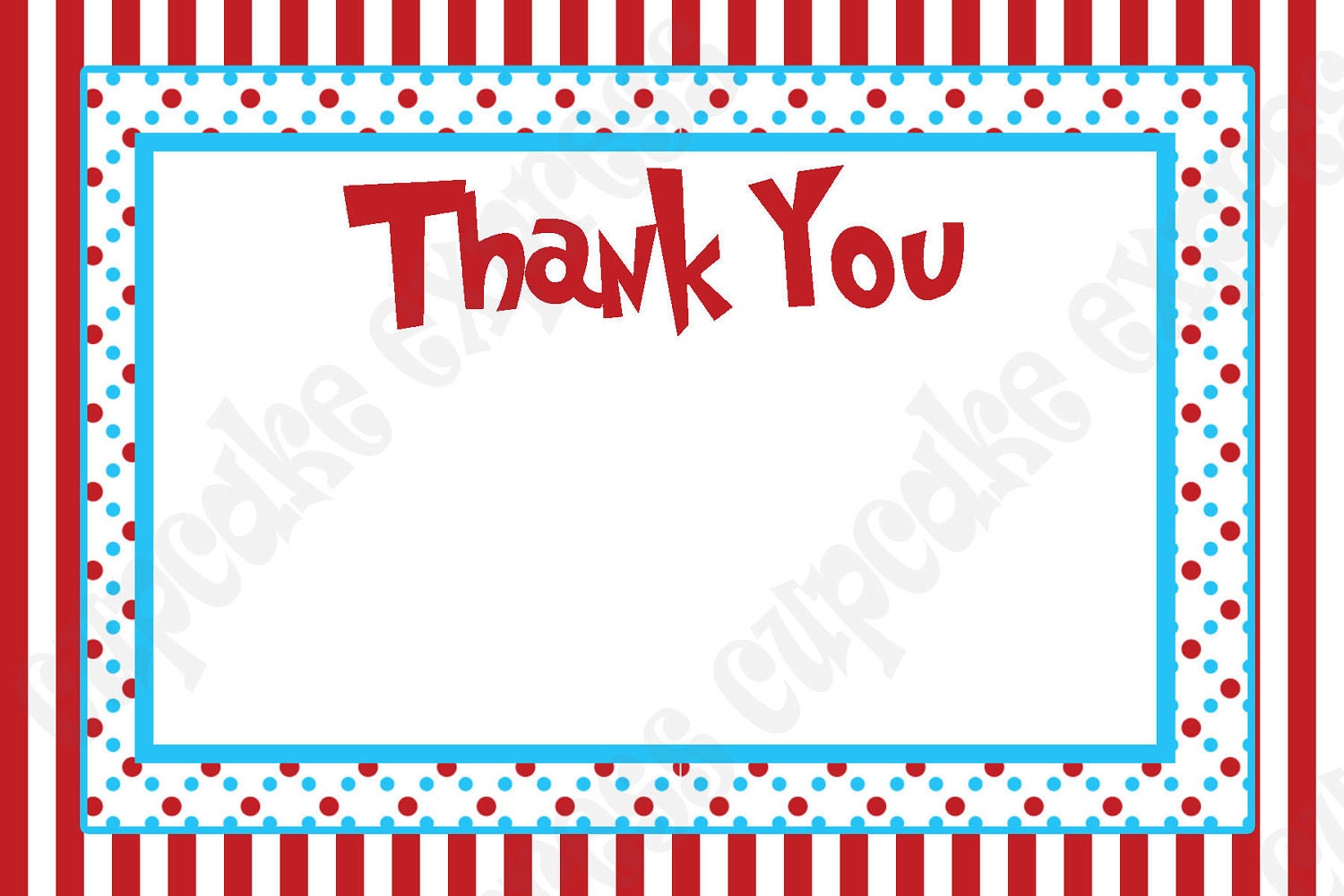 INSTANT DOWNLOAD diy Dr. Seuss Inspired Birthday Party PRINTABLE Thank You Card 4x6 red blue - Cupcake Express Il_570xn