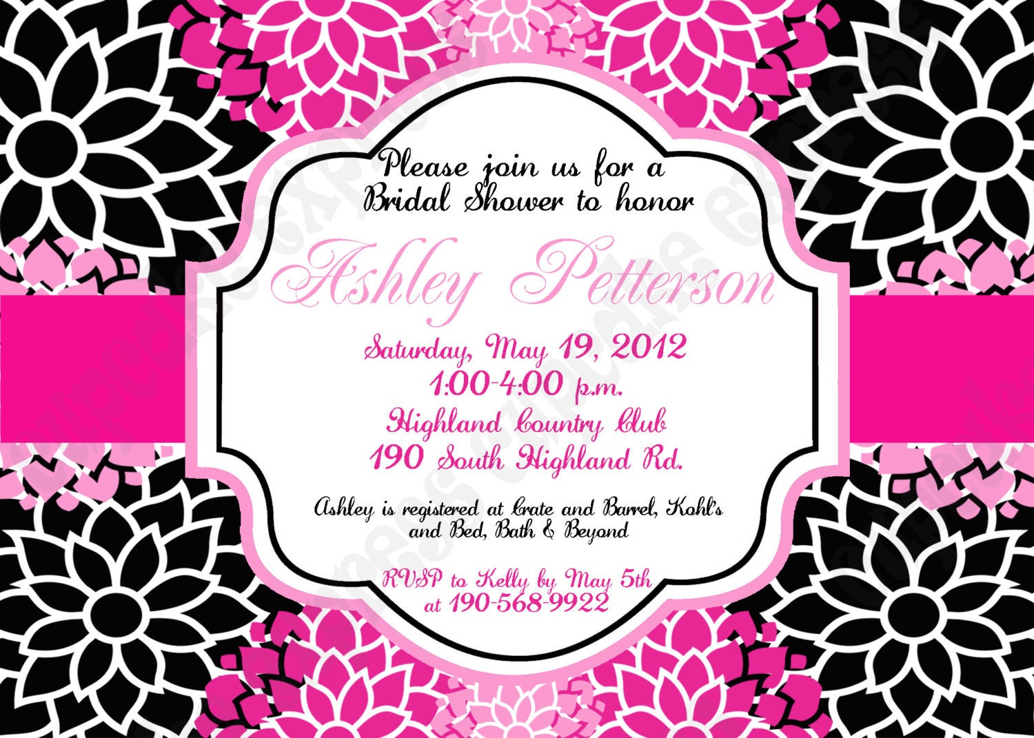 DIY Bridal Shower 10 PRINTABLE Shower Invitation 5x7 hot pink pink black Bridal Shower Il_570xn
