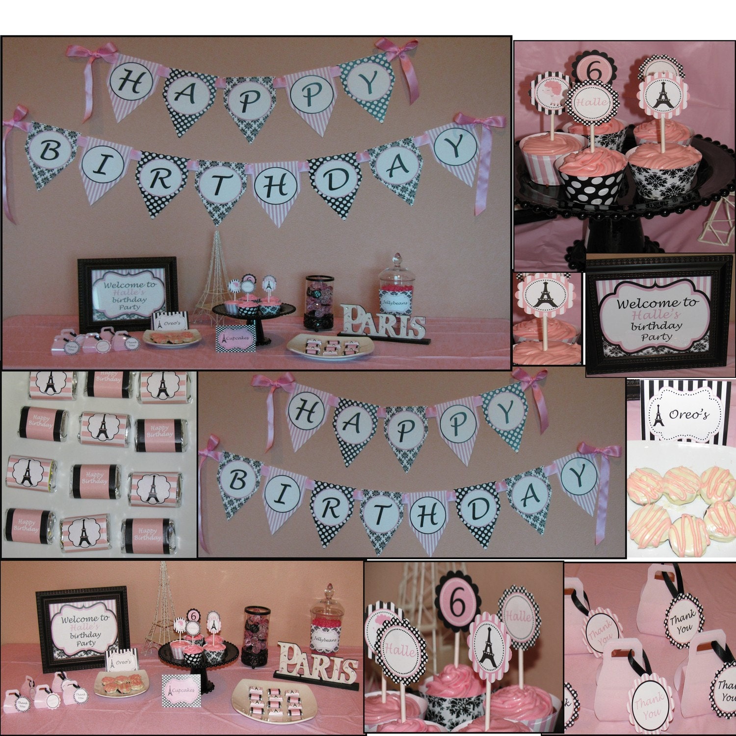 DIY Paris Birthday Collection PRINTABLE Party  Deluxe  Package  pink black