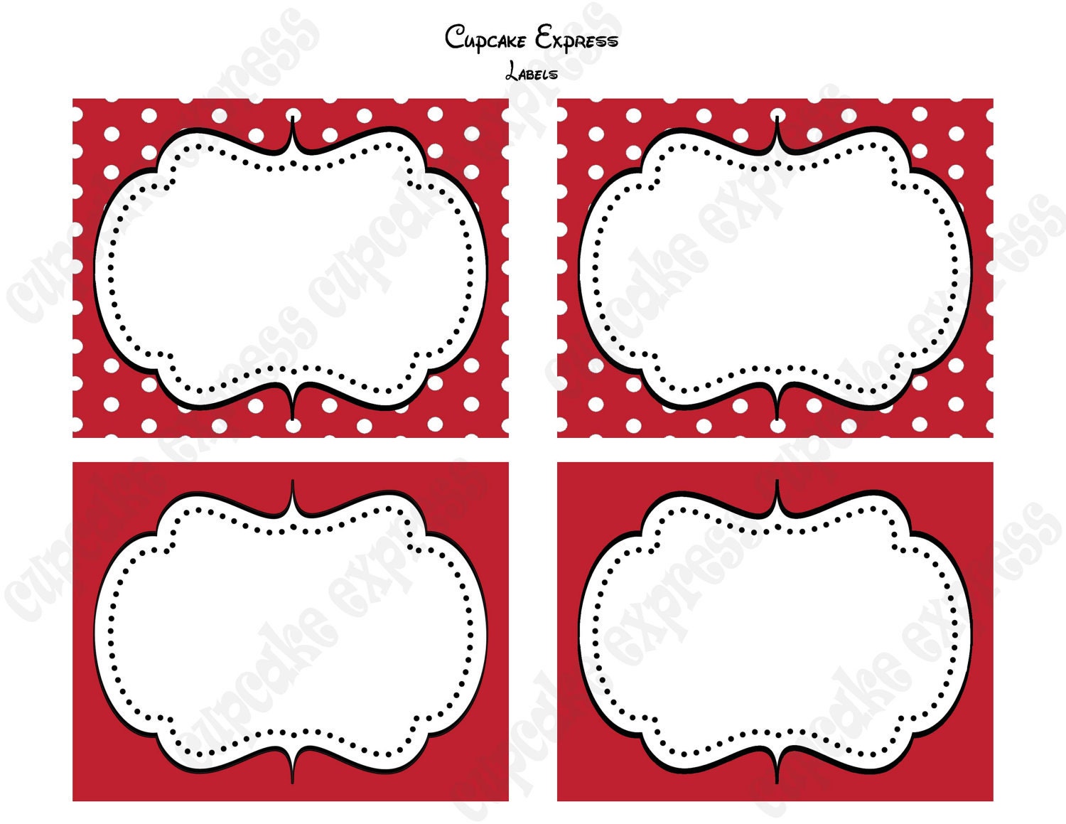 INSTANT DOWNLOAD diy Minnie Mouse Birthday Party PRINTABLE Food Labels Red display cards - Cupcake Express