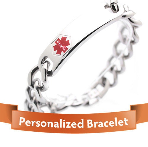 Personalized Jewelry - Medical Alert Bracelet - Stylish Personalized Silver Color Medical ID Bracelet - Important For Your Safety