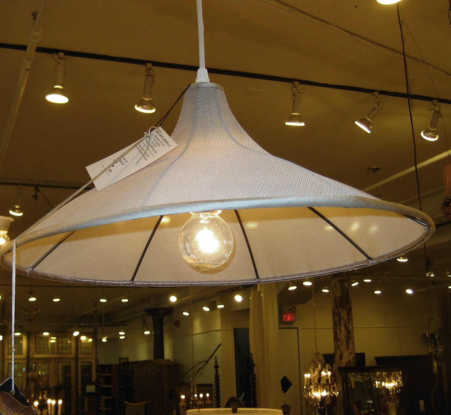 Chandelier Pendant Grey Silk Mesh Handmade Custom Light Fixture