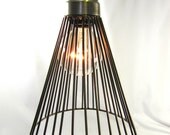 Hanging Pendant  Light Chandelier Pewter Finish Wire Cage Industrial Fixture