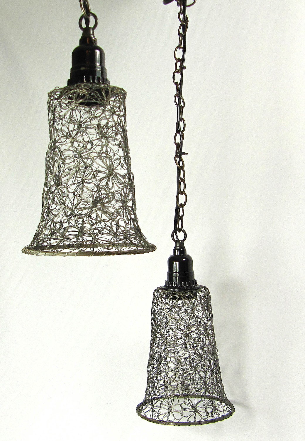 PAIR vintage Custom Pendant nyc chandelier Lights Pewter    Lamps Industrial Wire Chandelier