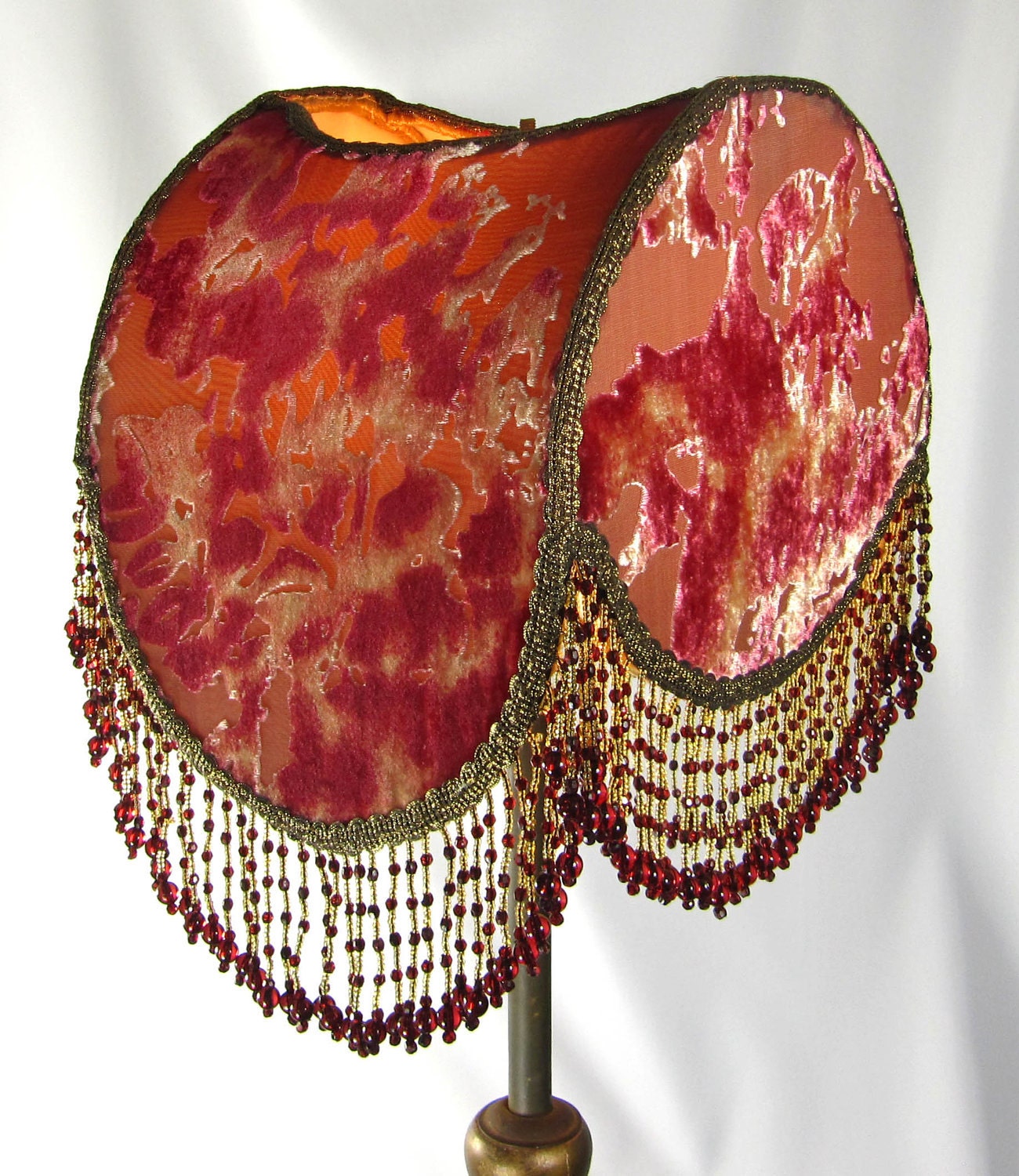 Lamp Shade Beaded Handmade Silk Cut Velvet Custom for Table Lamp