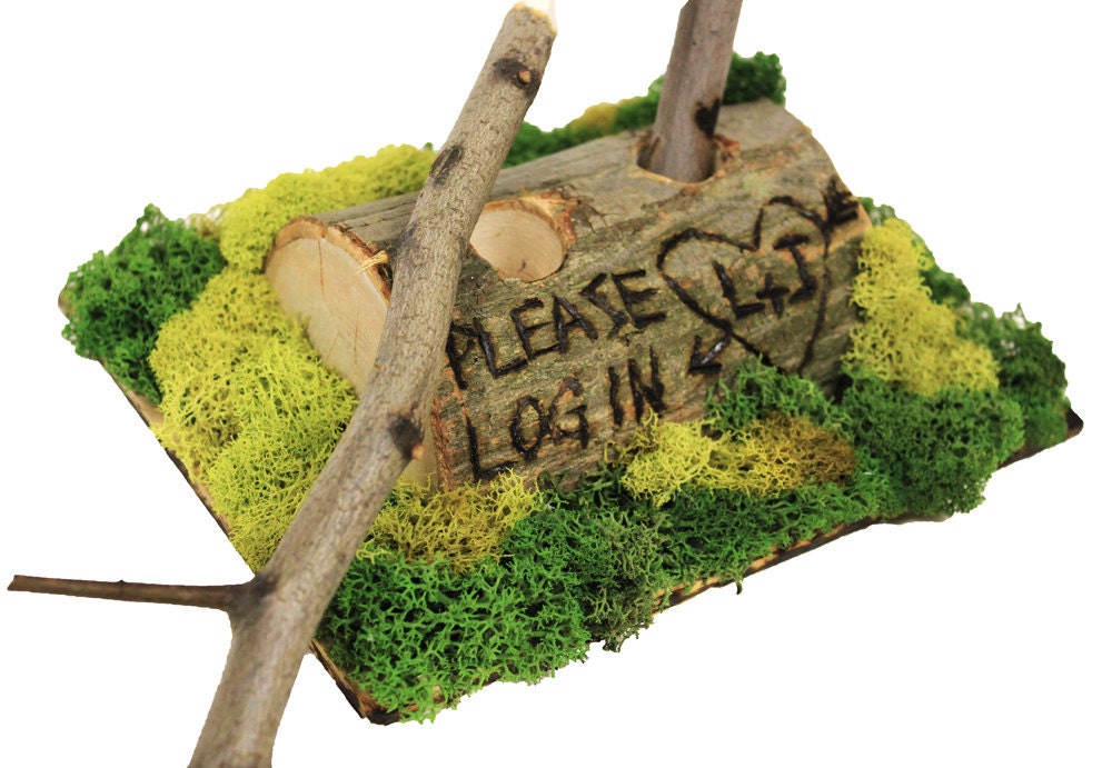 Log Pen Holder Set: Rustic Wedding Tree Branch Pen Holder with Moss