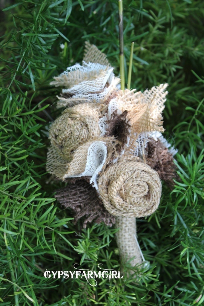 Custom Order for Kelly Burlap 2 Rose Groom's Boutonniere for Wedding Rustic Bout
