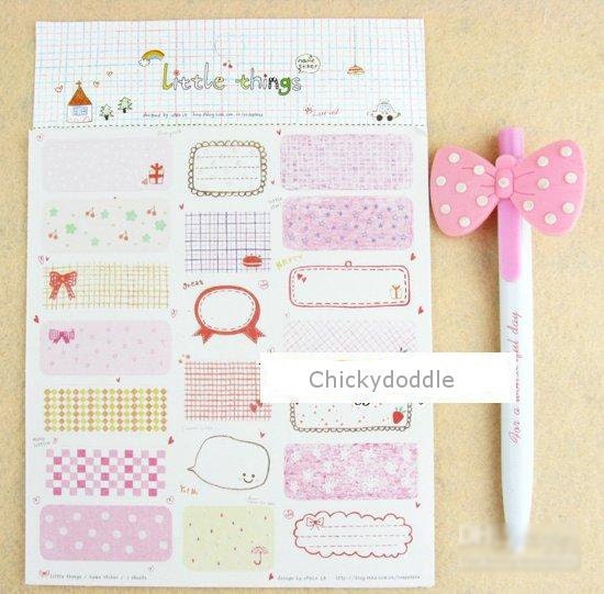 Kawaii Name Tag Label Stickers Set - Pink, Purple, Red