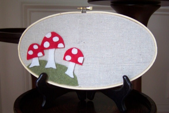 Toadstool Trio Embroidery Hoop -FREE SHIPPING-