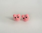 Tiny Little Pink Pig Polymer Clay Post Stud Earrings - Kawaii pigs - Pink pigs