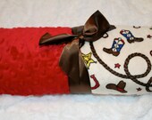 Monogrammed Minky Baby Blanket - Western Cowboy and Red - Personalized Gift
