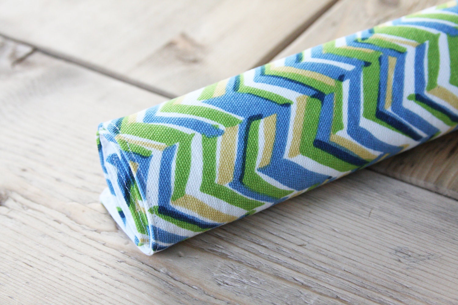 FREE US SHIPPING Pet Food Mat - Blue, Green and Yellow Chevron in Small Size