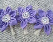 Wedding accessories burlap bouttonnieres  cotton daisies handmade fabric flowers