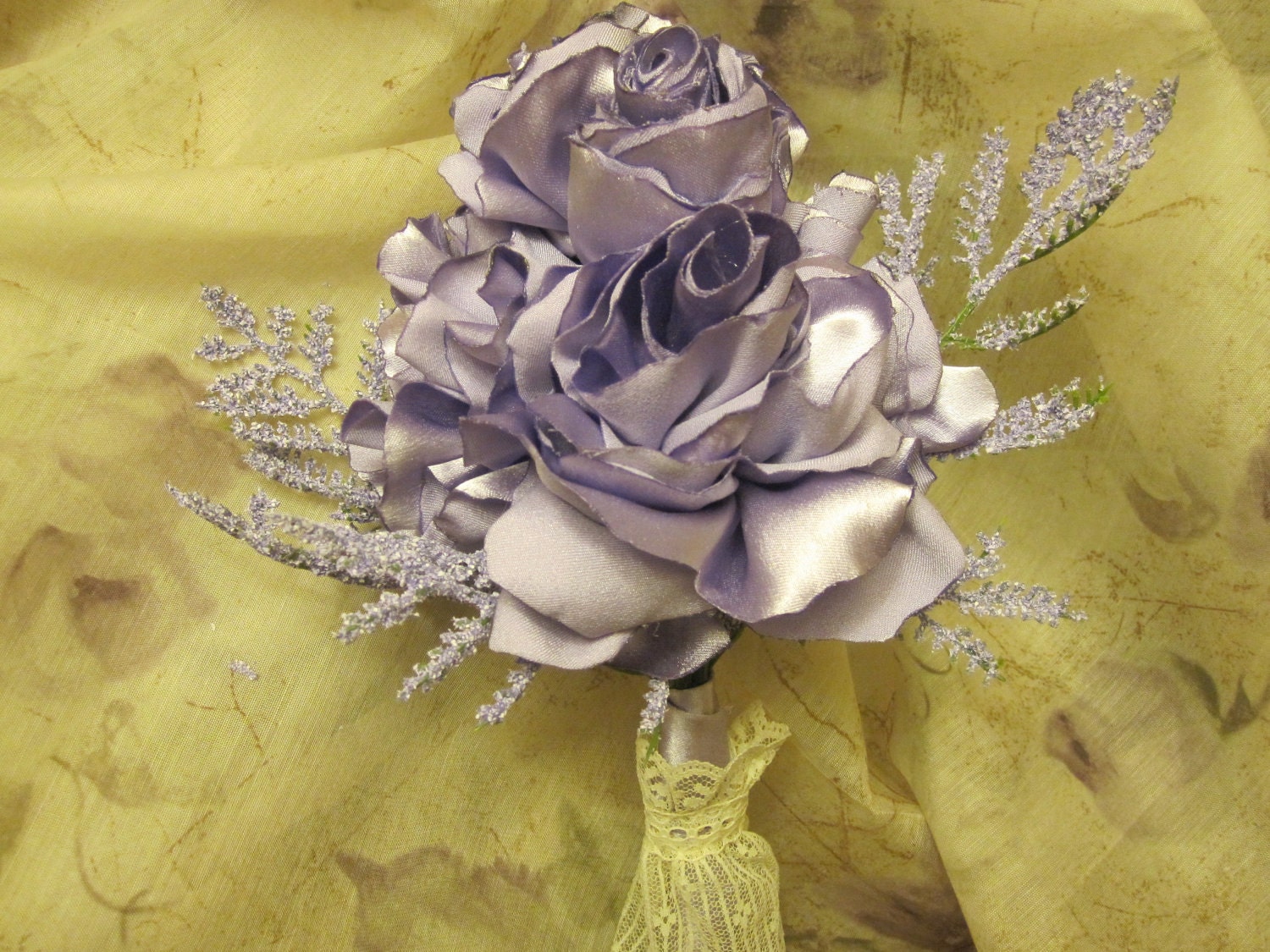 Sale Lovely wedding bouquet of fabric flowers with lovely satin fabric roses and rose buds  OOAK