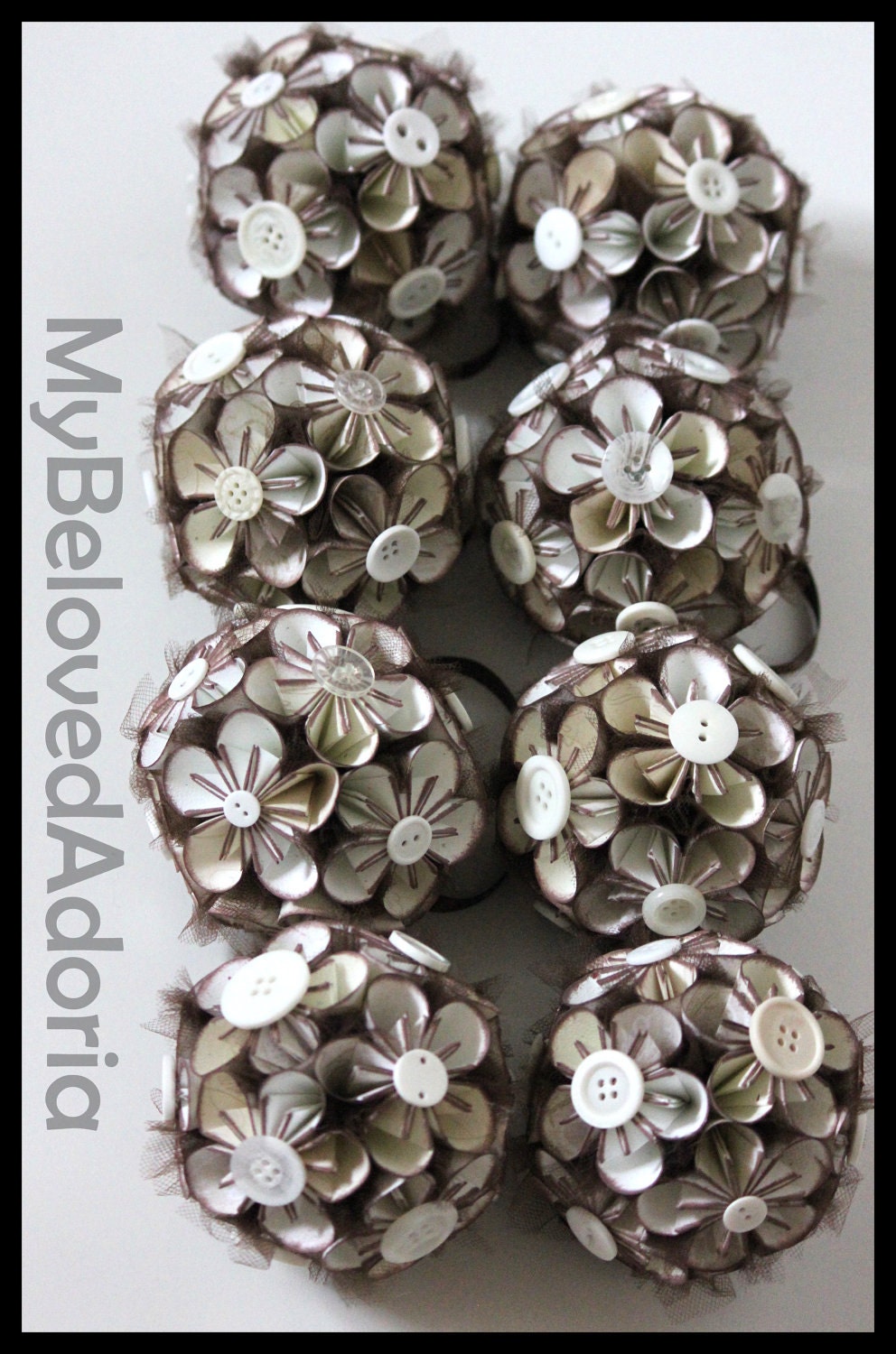 Set of 8 Kusudama origami flower balls in cream and brown for decoration, wedding, birthday, parties, other special occasions