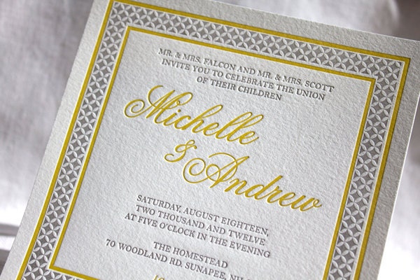 Letterpress Wedding Invitation - Modern Lattice Design