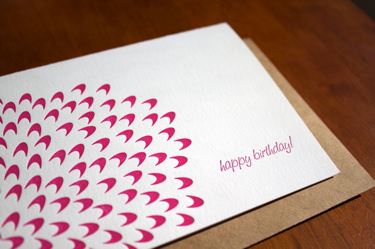 25% OFF SALE - Letterpress Pink Flower Birthday Card