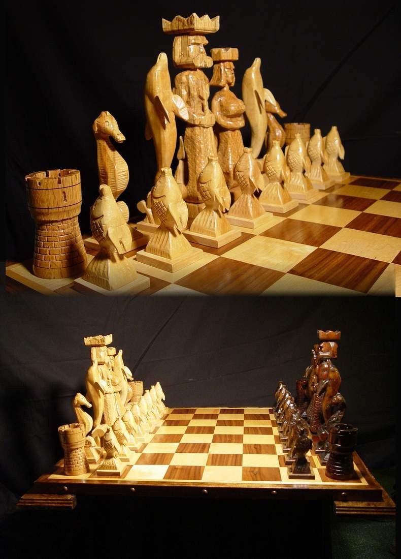 Handmade Atlantis Chess Set on etsy, custom carved  chess sets