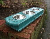 Elevated Dog Bowl Pet Feeder For Cats or Small Dogs - Turquoise Shabby Chic Made To Order