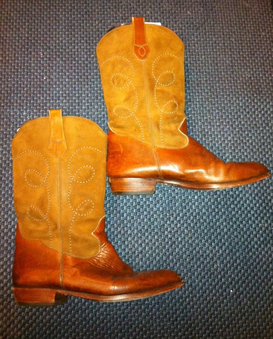 Vintage Bally Leather and Suede Caramel Cowboy Boots in 8 8.5 or Women's 9 9.5