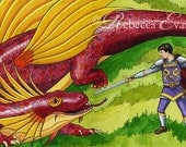 Battle the Dragon - Art Print of Dragon and Knight Fighting 8.5x11