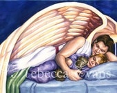 Illustration Art Print of Angel Comforting Child 8.5x11