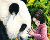 Illustration Art Print of Giant Panda and Girl 8.5x11